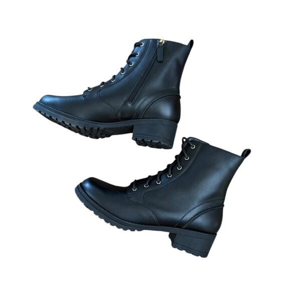 NWOT Cole Haan Black Camea Leather Waterproof Combat Booties – Sz 9.5B - Picture 6 of 8